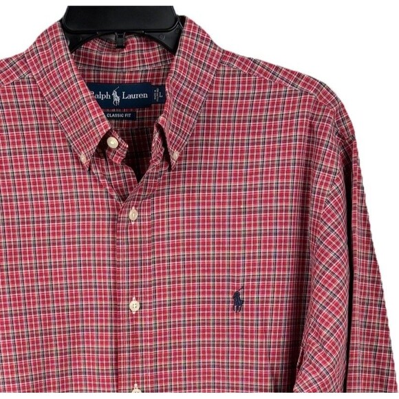 Ralph Lauren Dress shirt Men Large Red Plaid Pony Classic Fit Button Casual READ - Picture 1 of 9